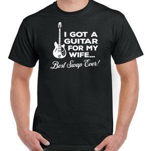 Guitar T-Shirt For My Wife Mens Funny Acoustic Electric Bass Rock Band Music Top
